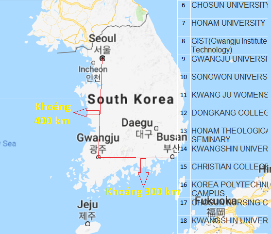 Danh sách chi tiết các trường Đại Học ở Gwangju phía dưới