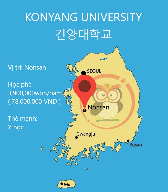 Bản đồ đại học Konyang: vị trí, hoc phí, thế mạnh