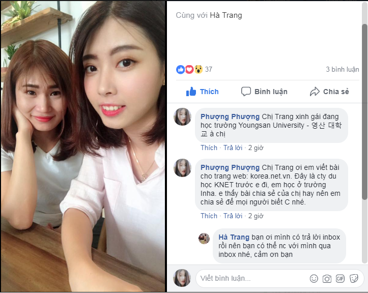 Bạn Trang (phía trước) người chia sẻ bài viết: Du học sinh Hàn Quốc: “Bị đuổi về nước” và sự trở lại sau 1 năm 6 tháng