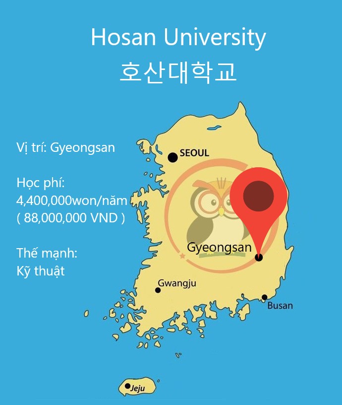 Bản đồ đại học Hosan: vị trí, học phí, thế mạnh