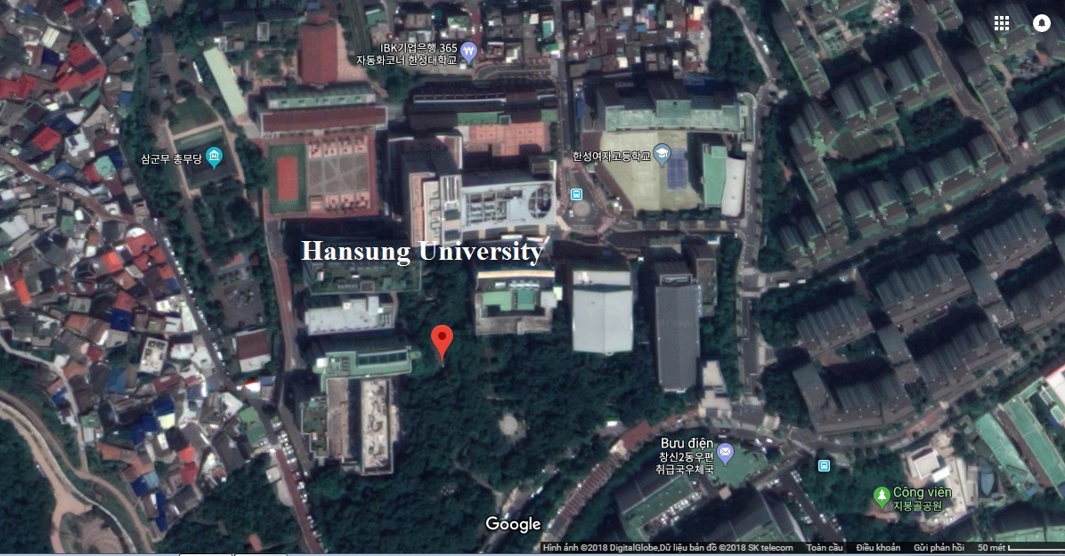 ảnh vệ tinh trường đại học Hansung - trường ở rất gần trung tâm Seoul