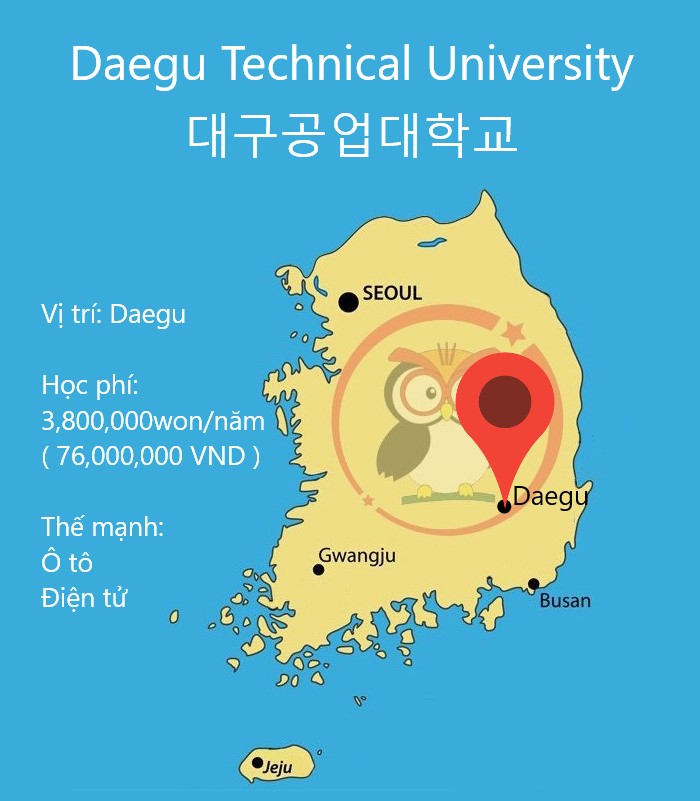 Bản đồ đại học Daegu Tech: vị trí, học phí, thế mạnh