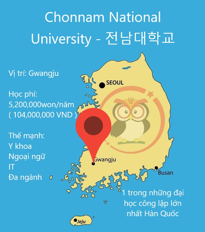 Bản đồ đại học Quốc gia Chonnam: vị trí, học phí, thế mạnh