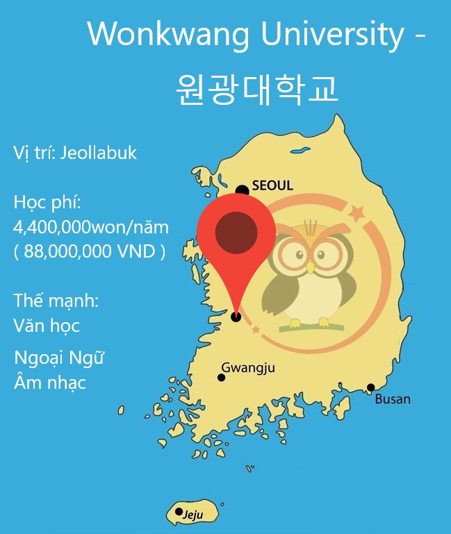 Bản đồ đại học Wonkwang University: vị trí, học phí, thế mạnh