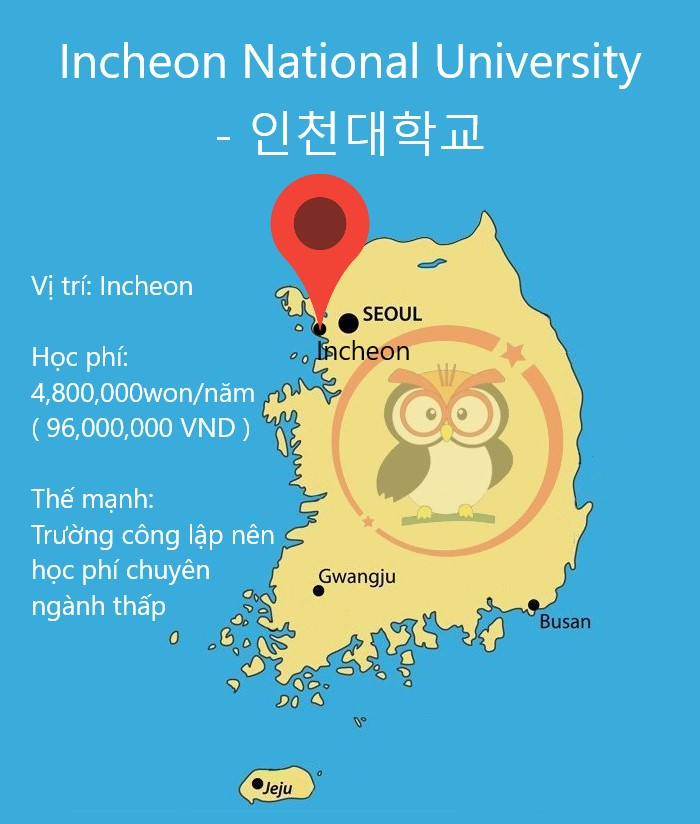 Bản đồ ĐH Quốc gia Incheon: Vị trí, học phí, thế mạnh